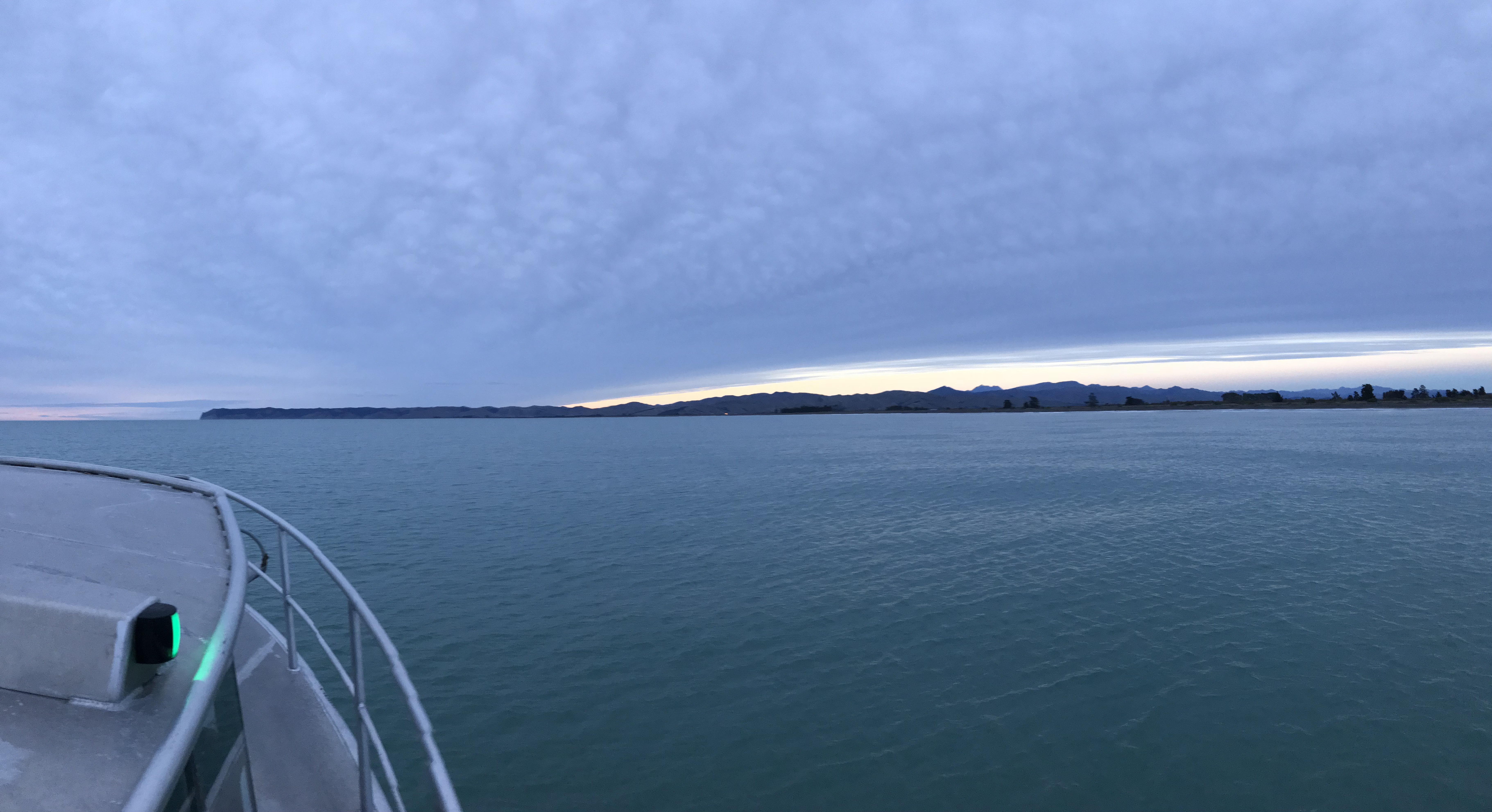 Harvest vessel at dawn off the Cloudy Bay coastline